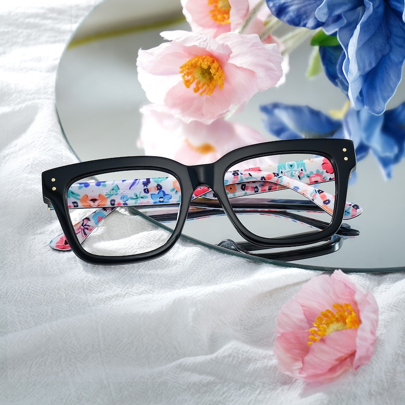 ZEELOOL Zinnia Rectangle Black Glasses