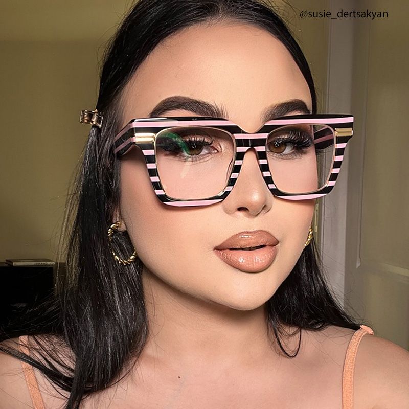 Taylor Square Black Pink Striped Frame Glasses for females | Zeelool5