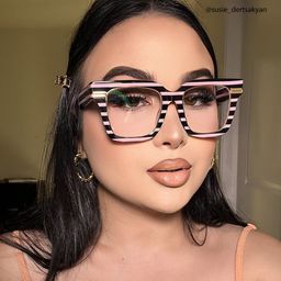 Taylor Black Pink Striped Square Glasses5