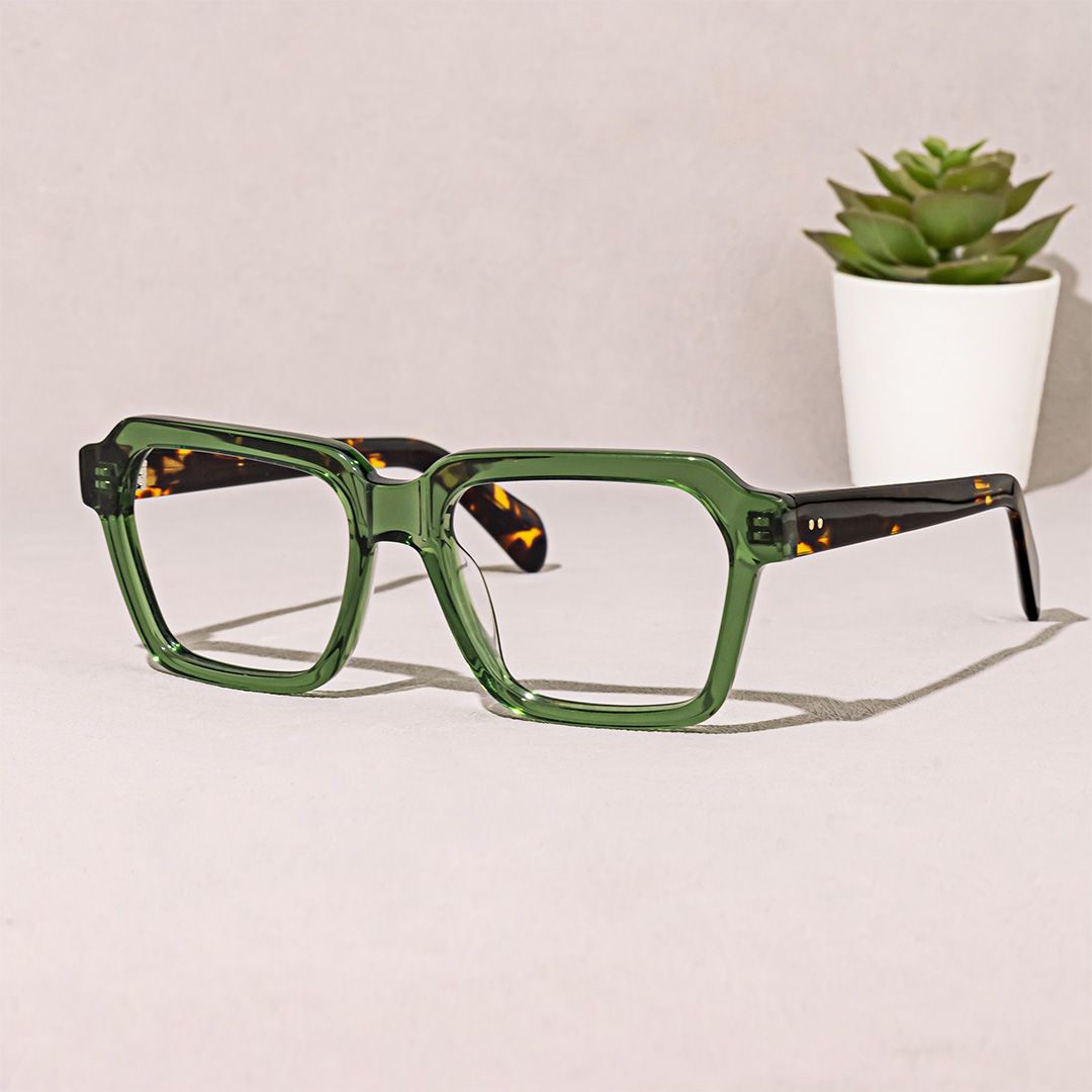 Richard Rectangle Green Eyeglasses and Tortoise Temples0