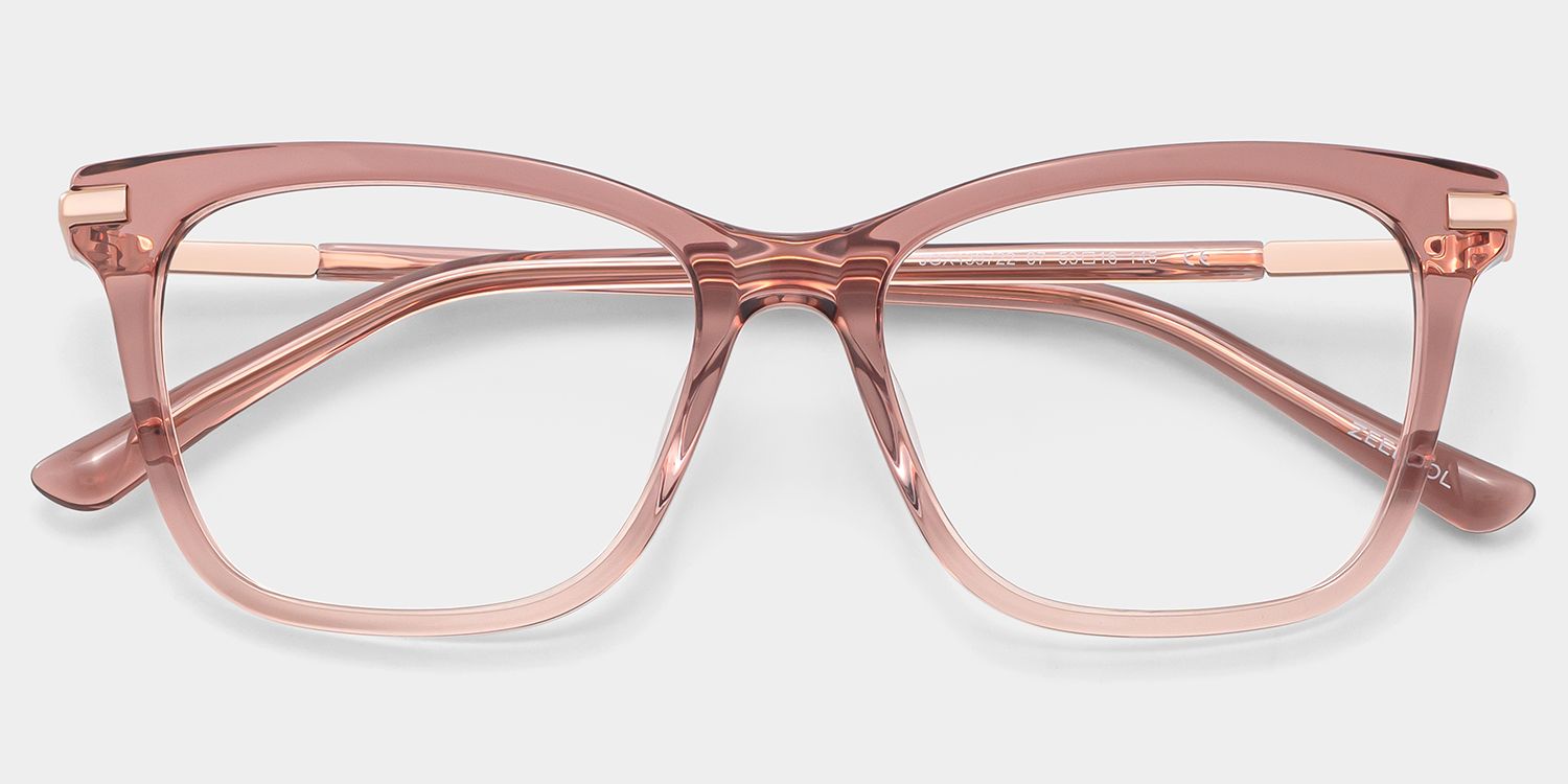 Eliot Clear Pink Rectangle Mixed Frame Glasses for Women | ZEELOOL2