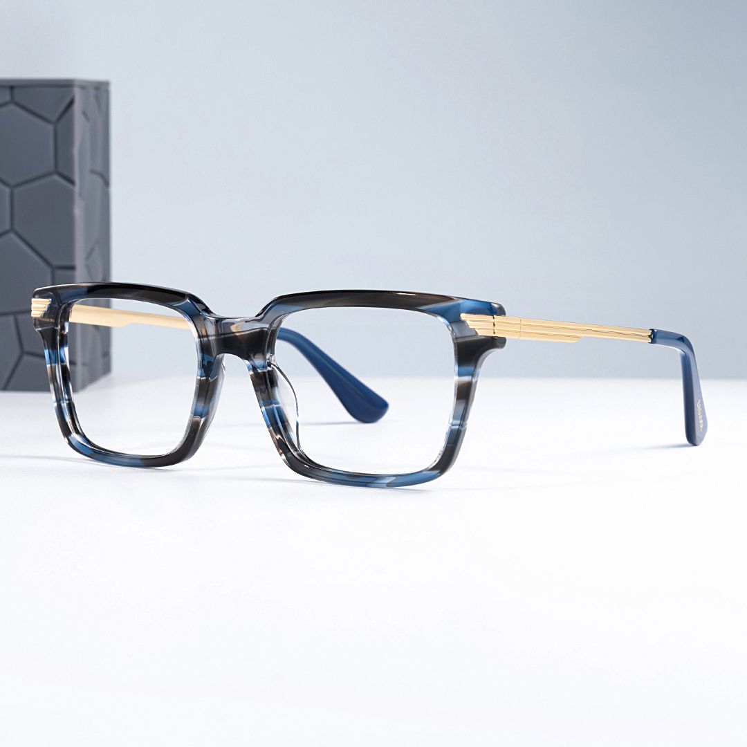 Blue Rectangle Eyeglasses With Metal Arms0