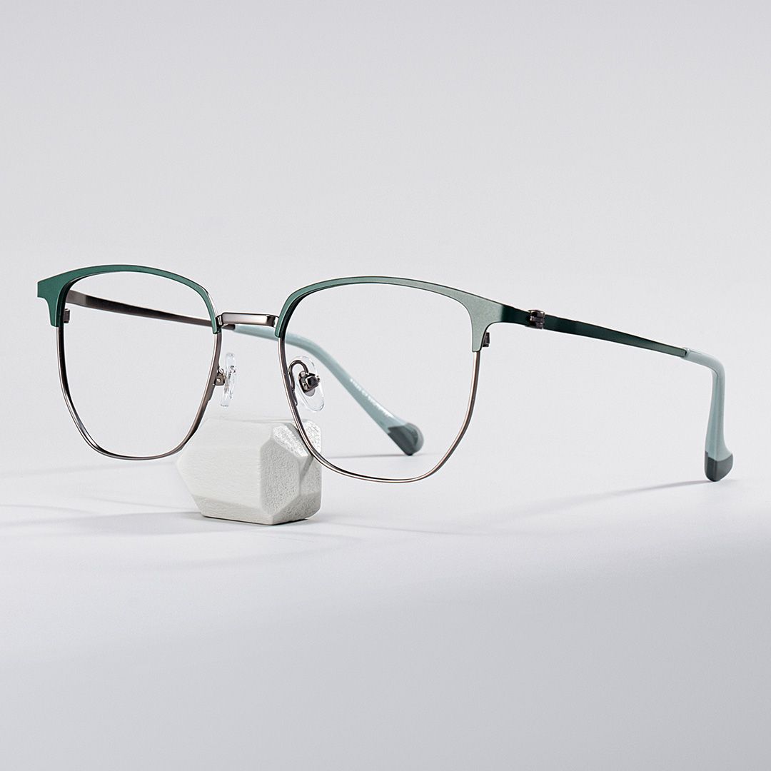 Green Browline Glasses With High-quality Material0