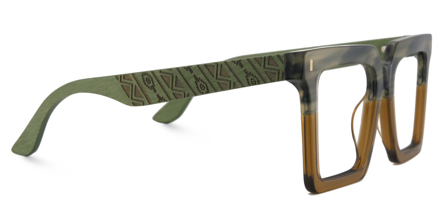 Retro Square Frame Glasses With Wood Temples4