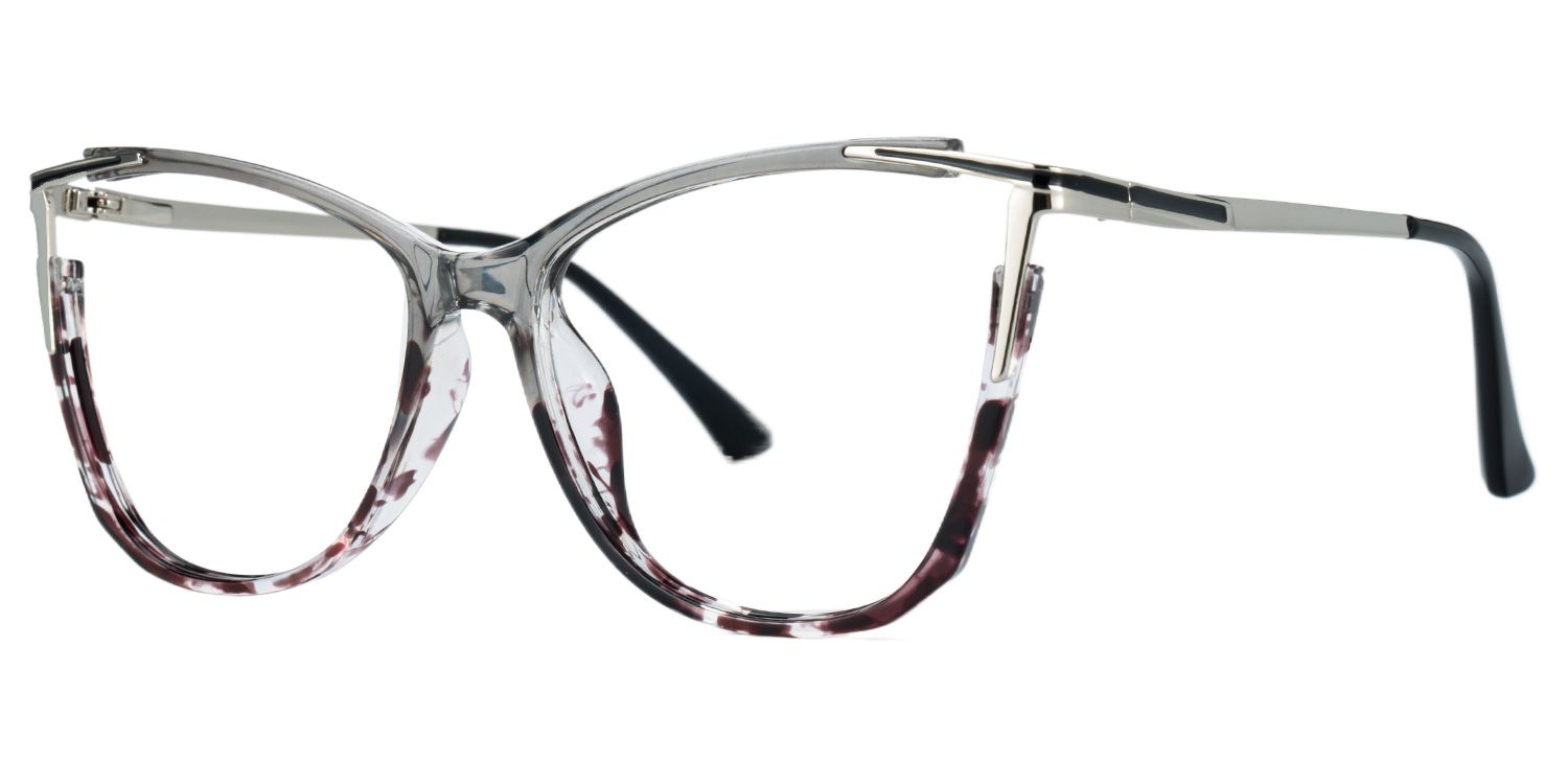 Losier Cateye Gray Eyeglasses with Mixed Materials -Zeelool1