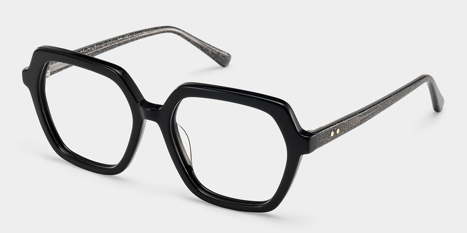 Devon Black Hexagon Glasses Frames with Dark Grey Sparkling | ZEELOOL3