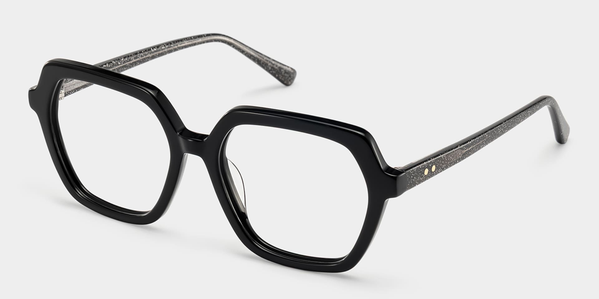 Devon Black Hexagon Glasses Frames with Dark Grey Sparkling | ZEELOOL3