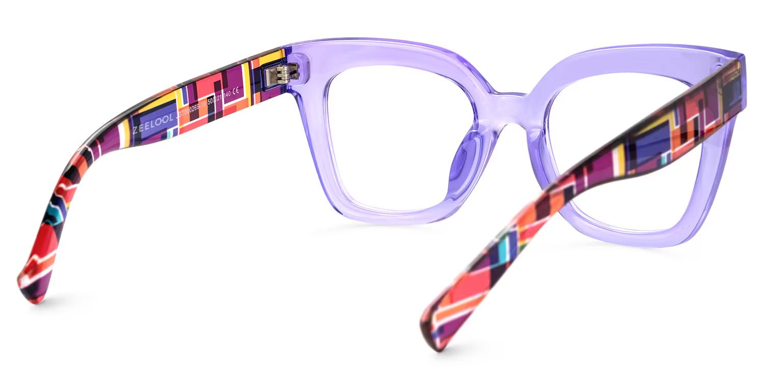 Malcolm Large Clear Purple Glasses with Colorful Plaid Arms | Zeelool3