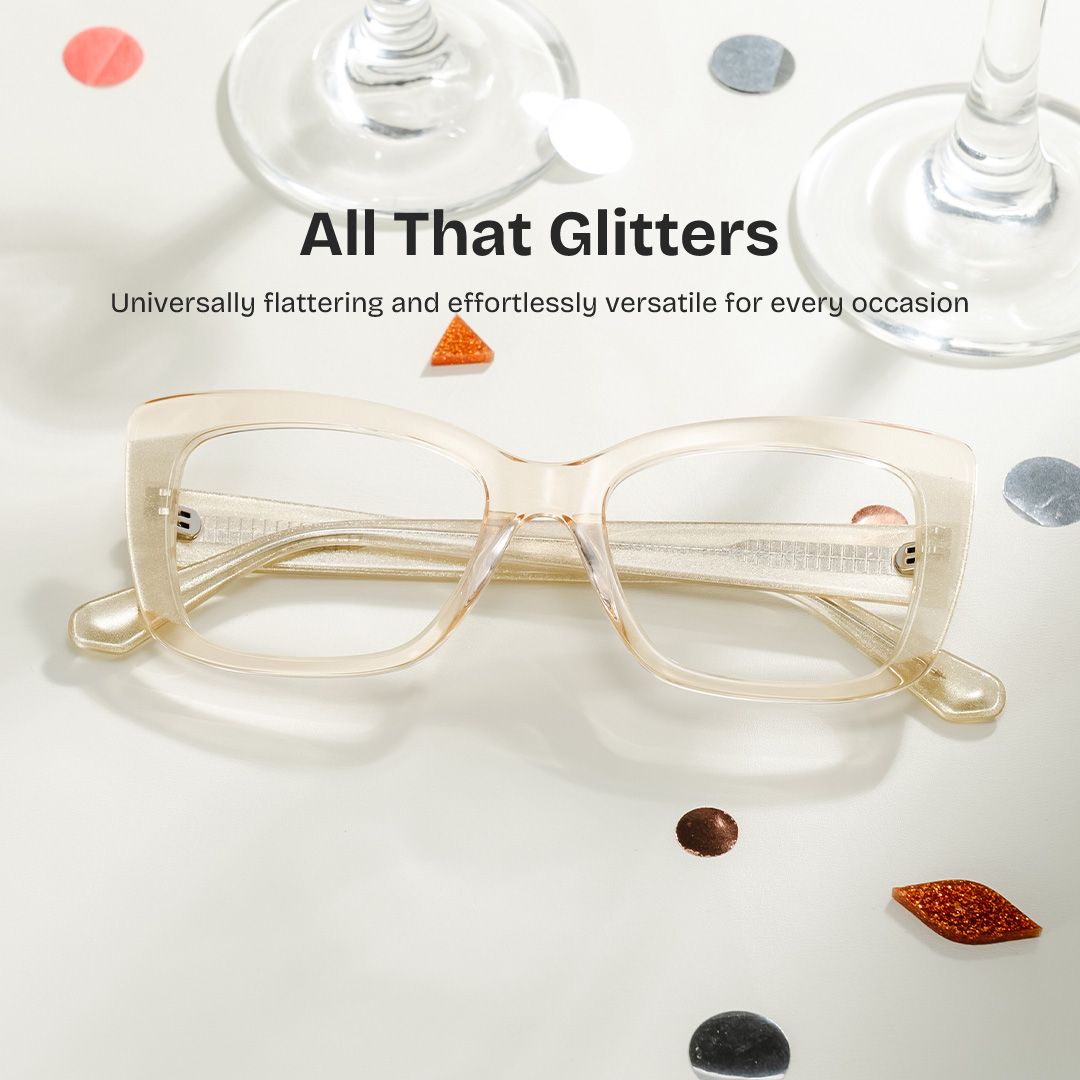 Leona Rectangle Gold Glitter Eyeglasses with Bling Frame | ZEELOOL0