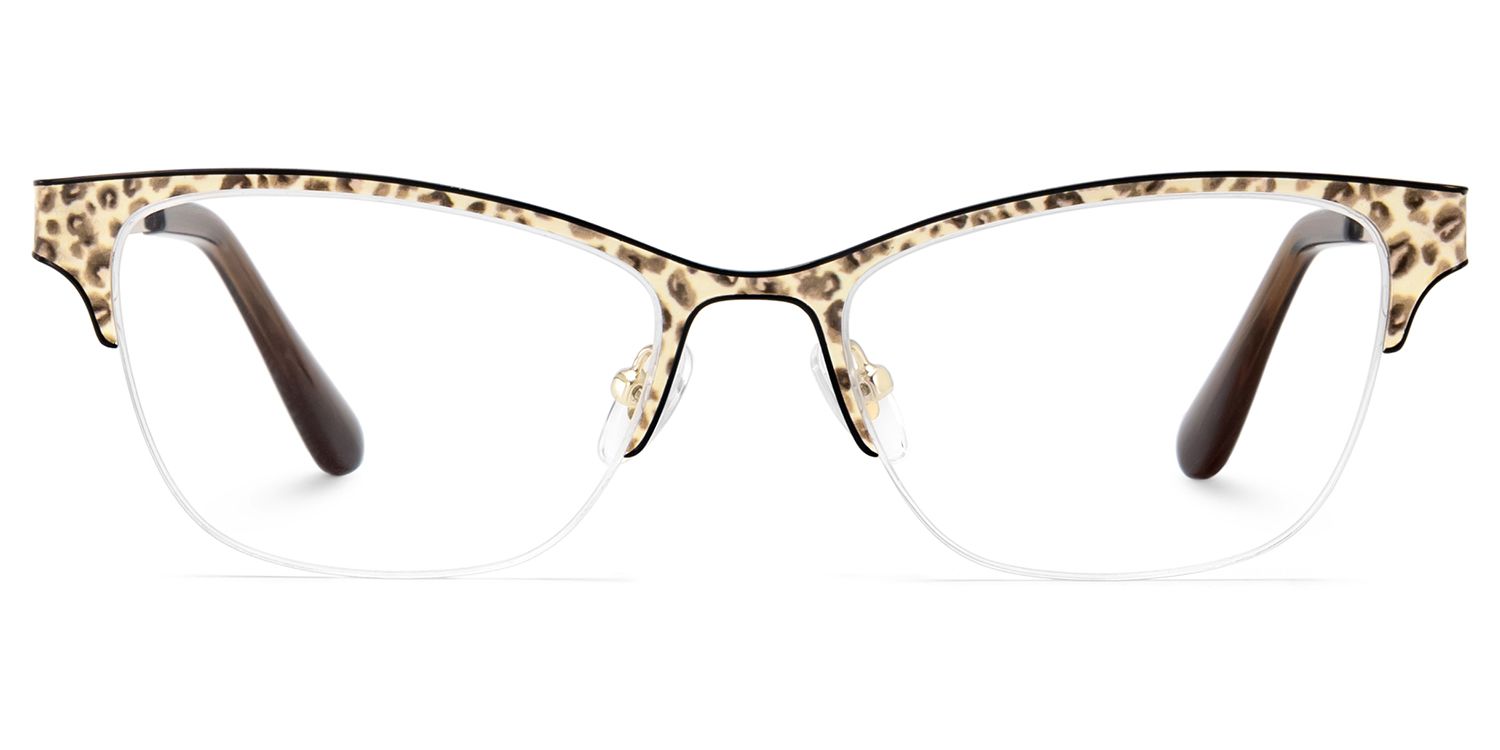 Zeelool Women's Cat eye Yellow Leopard print Mixed Prescription Glasses