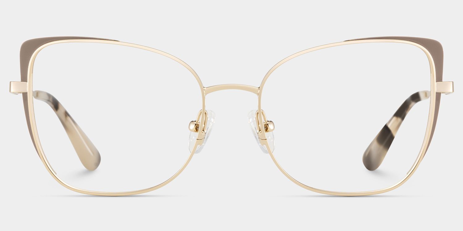 Tessa Khaki Gold Frame Glasses with Cat eye Frame Online | ZEELOOL1
