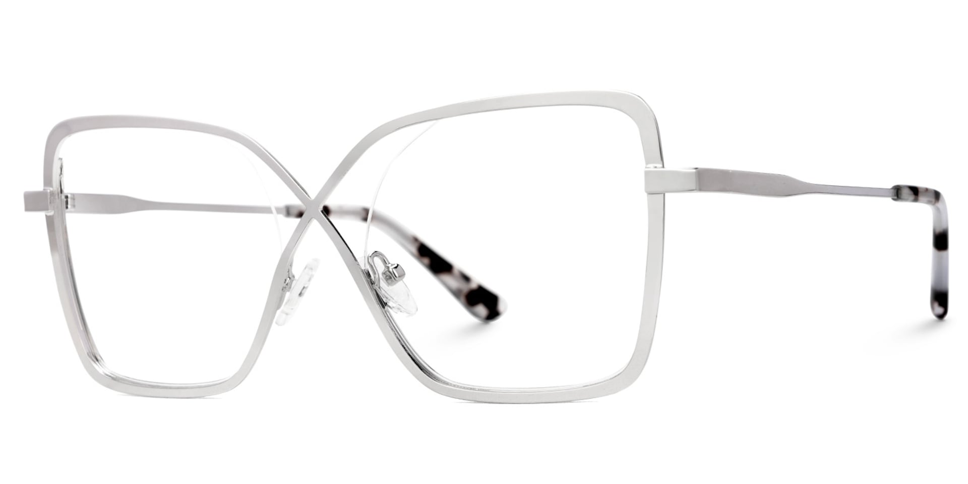 Racquel Silver Metal Glasses Frames in Square Semi-Rimless  | Zeelool1