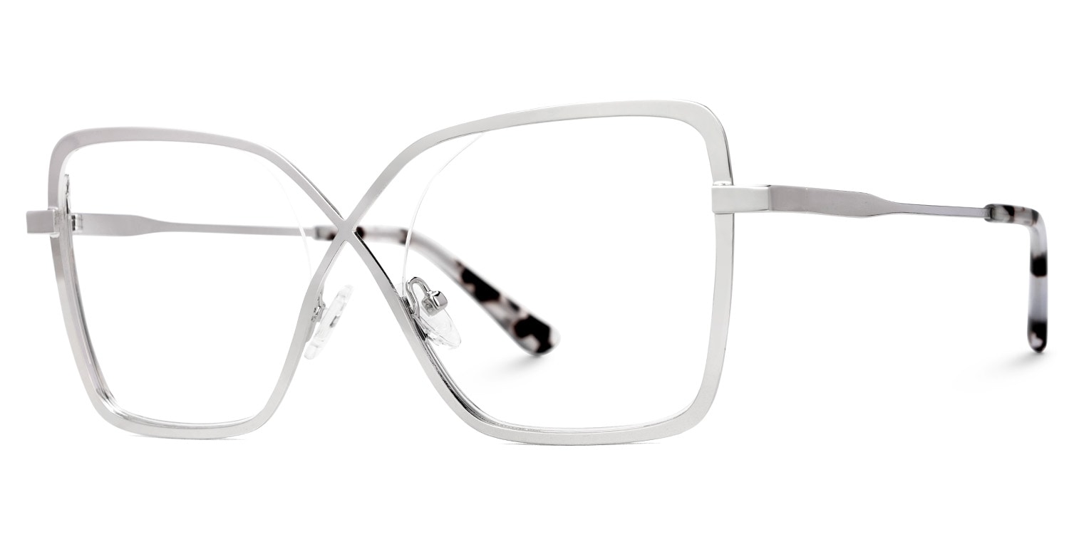 Racquel Silver Metal Glasses Frames in Square Semi-Rimless  | Zeelool1