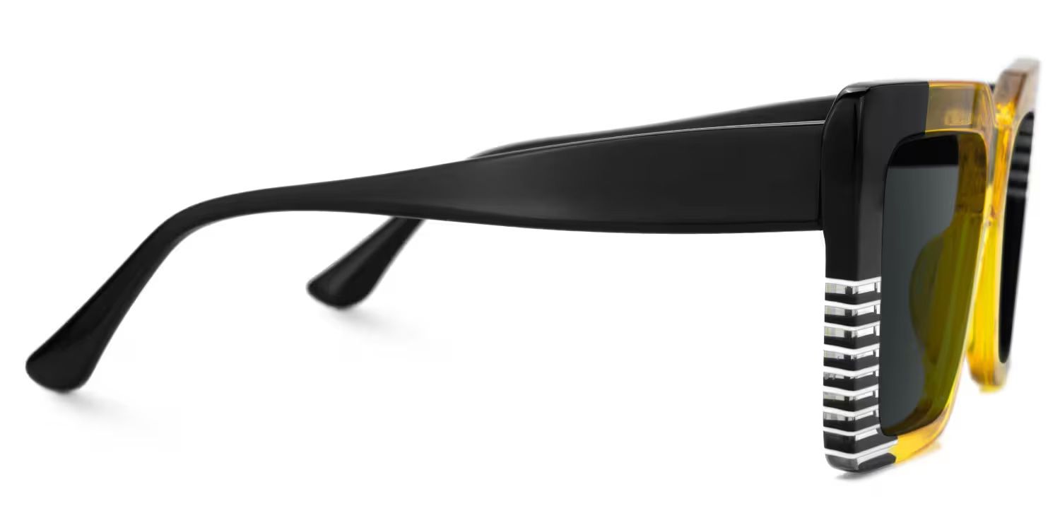 Shamika Large Black and Yellow Sunglasses with Rectangle Frames | Zeelool4