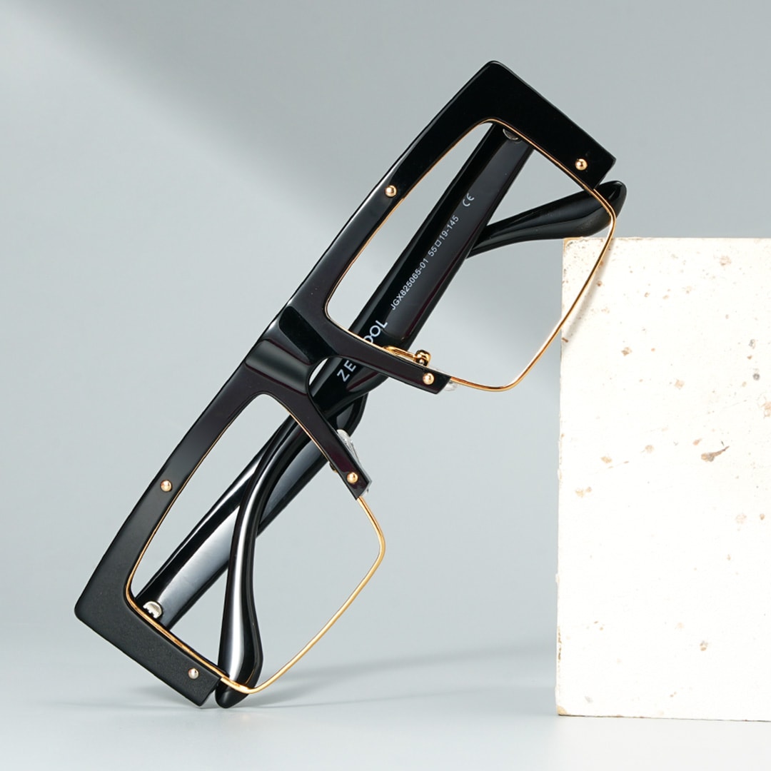 Maldonado Black Oversize Rectangle Glasses | Zeelool0