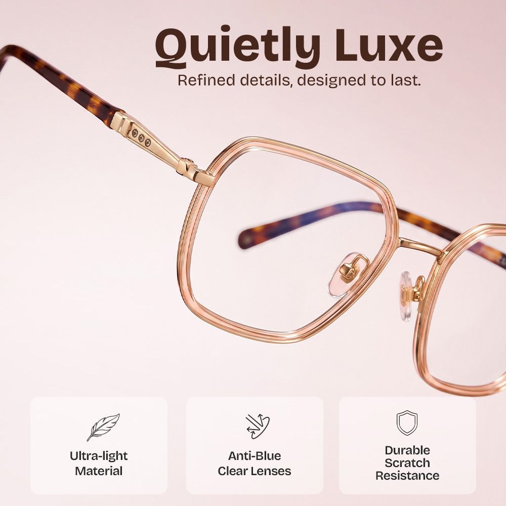 Sophie Pink Geometric Mixed Frame Glasses for Women | ZEELOOL0