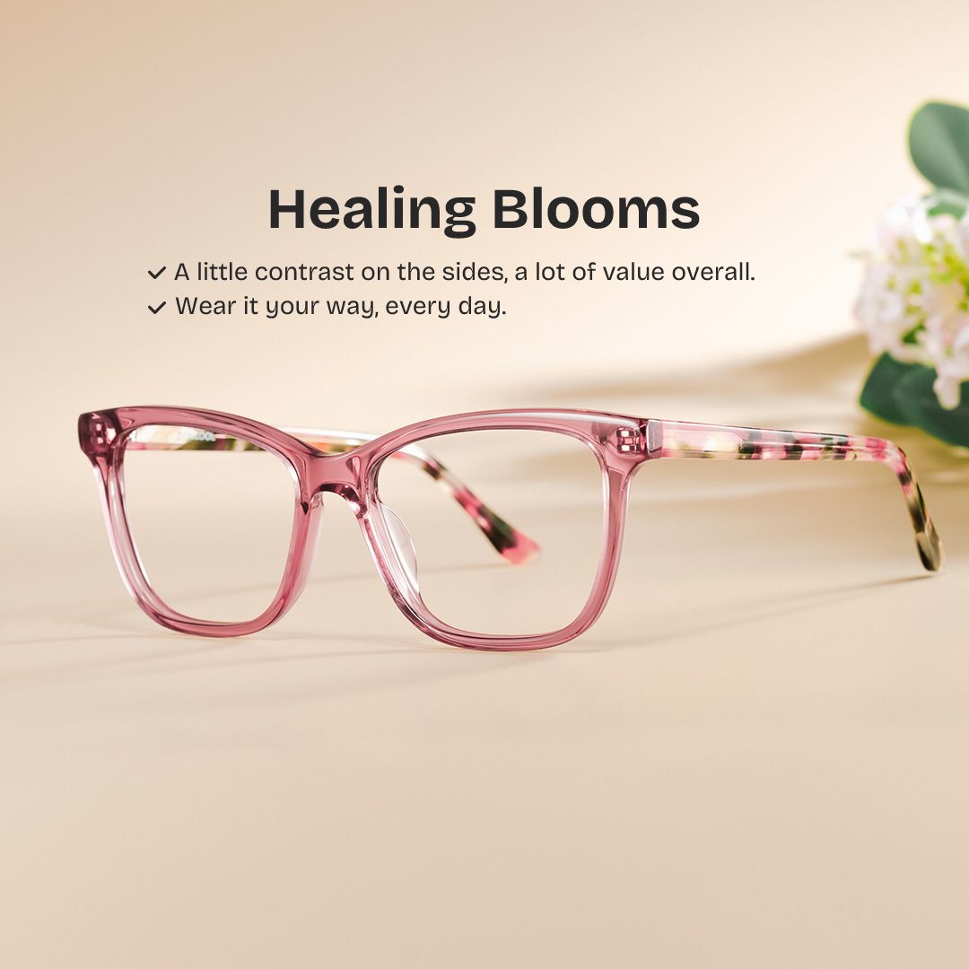Faith Pink Rectangle Flower Eyeglasses for Women | ZEELOOL0