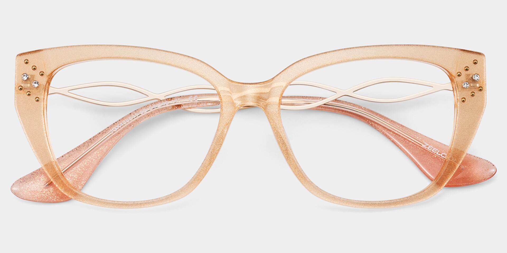 Alma Butterfly Beige Orange Transparent Glasses in Metal Temples2