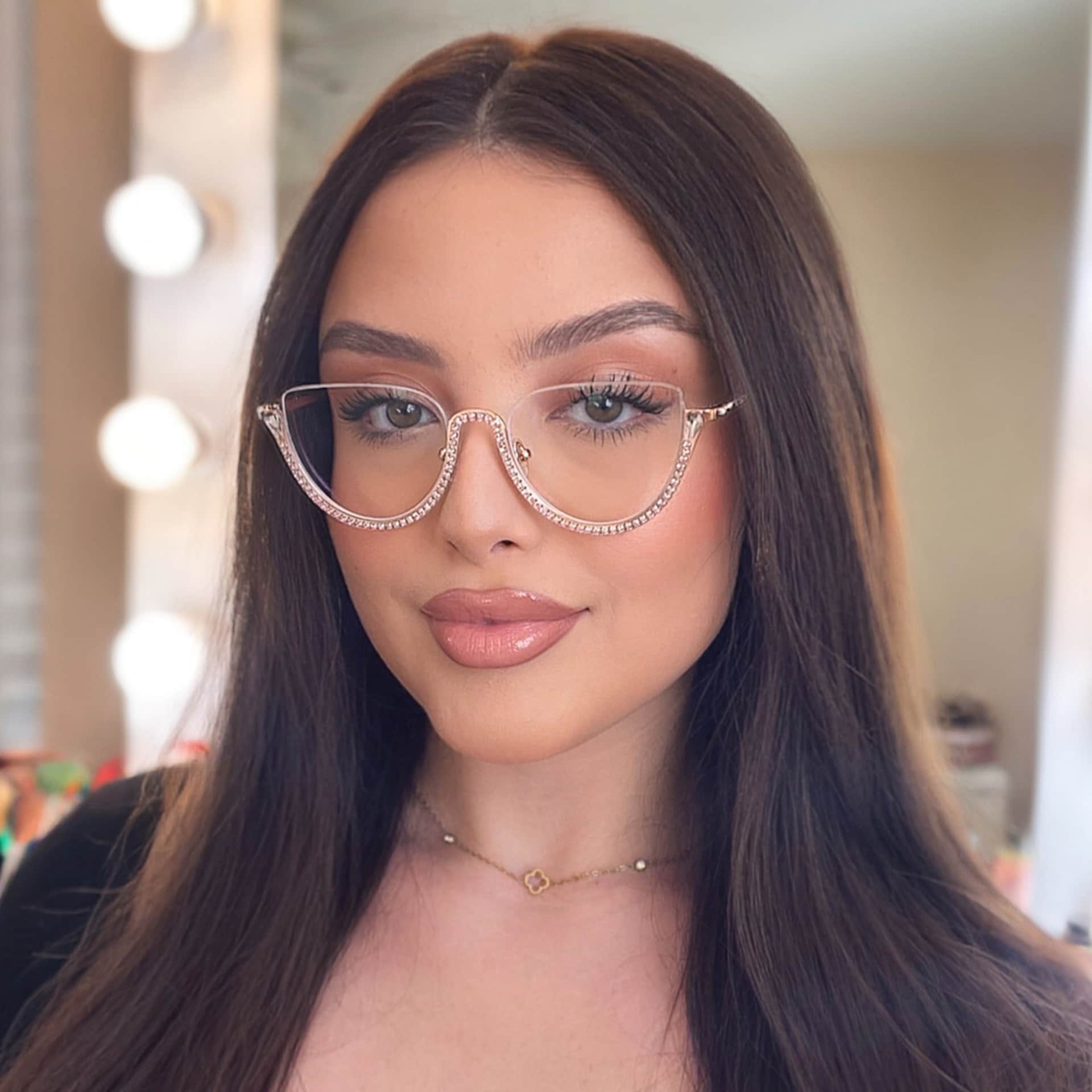 Half Frame Cat Eye Glasses With Shiny Pink Diamonds7