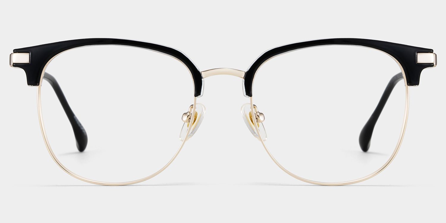 Oversized Browline Glasses With Black and Matte Gold Color1