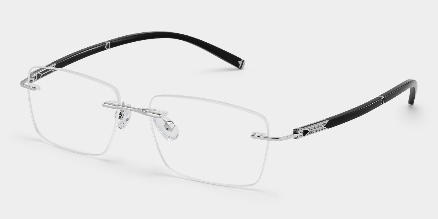 Adeline Silver Rimless Glasses for Men in Rectangle Frame | ZEELOOL3