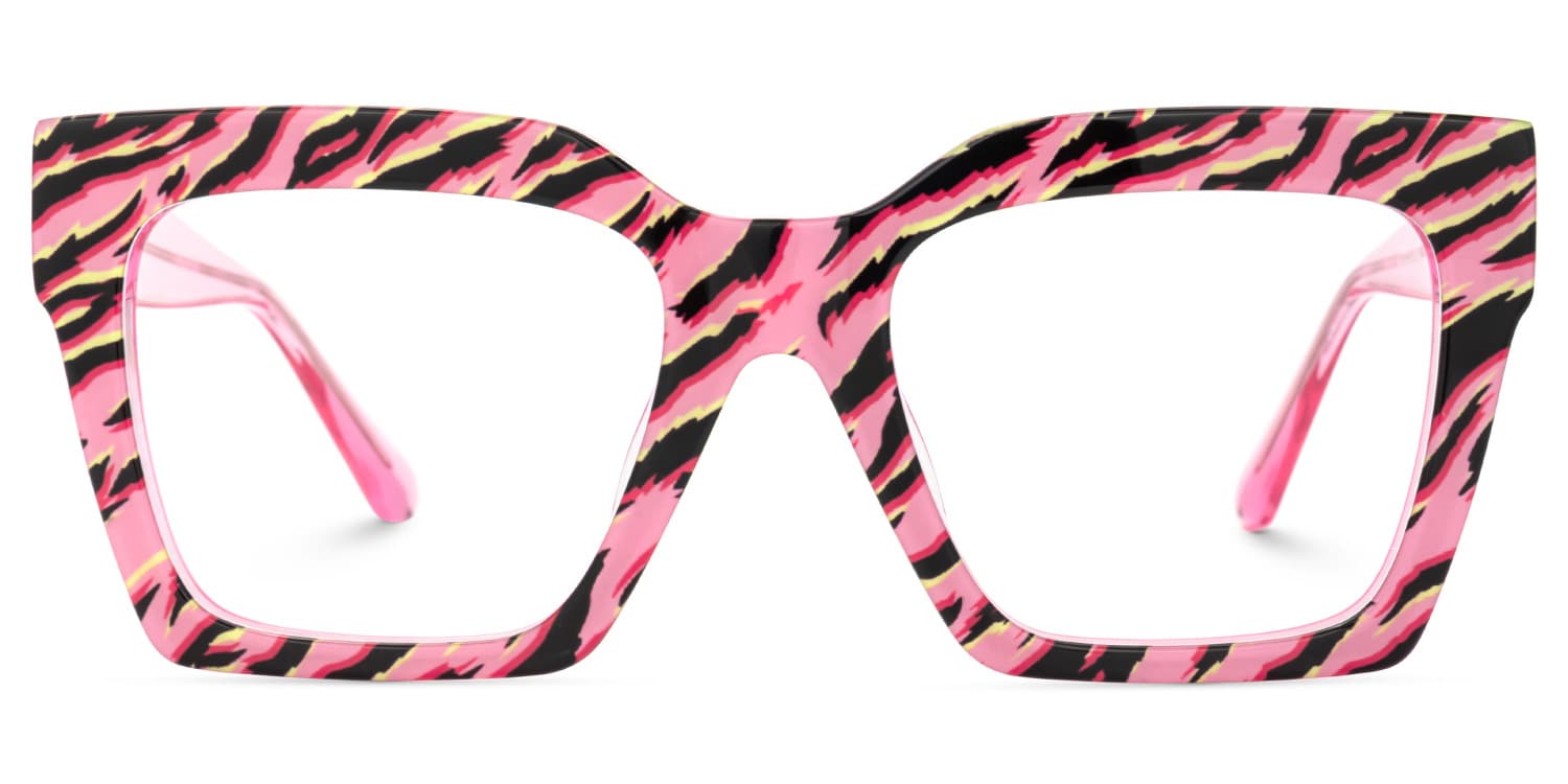 Morreen Oversized Thick Frame Glasses With Pink Zebra | Zeelool0