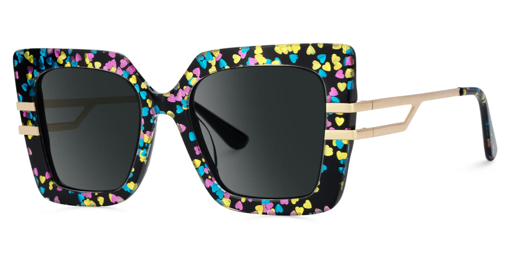 Square Frame Fashion Sunglasses With Colorful Shiny Heart1