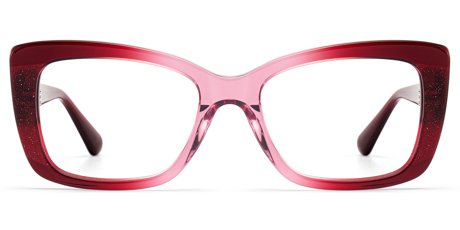 Leona Rectangle Red Gradient Glitter Glasses Frames | ZEELOOL