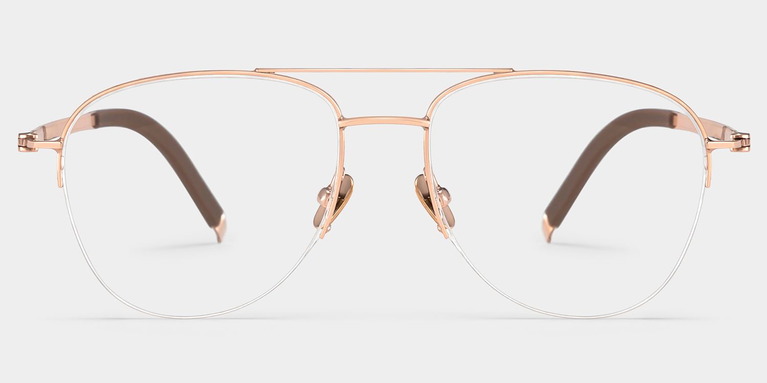 Grayson Half Rim Aviator Eyeglasses in Gold Wide Frames | ZEELOOL1