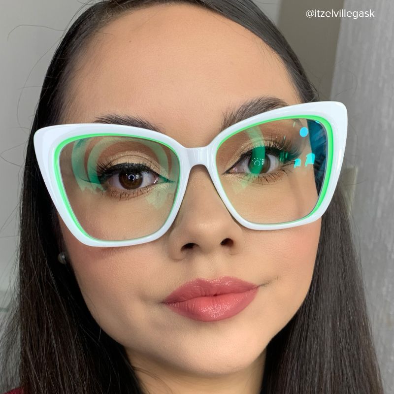 Shanell Butterfly White Eyeglasses and Green Stripes Frame4