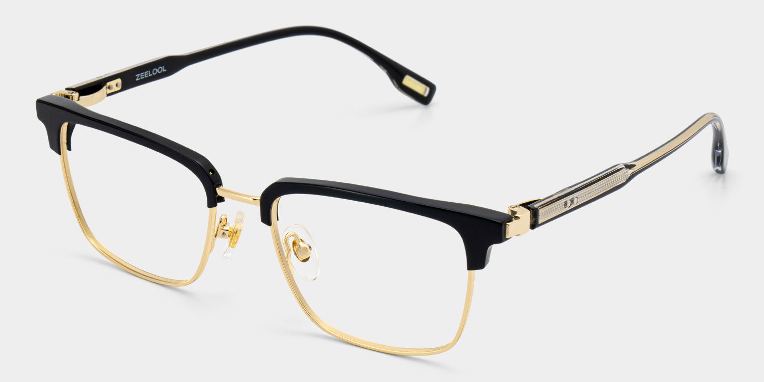 Audrey Black Eyeglasses with Gold Trim in Browline Shape | ZEELOOL3
