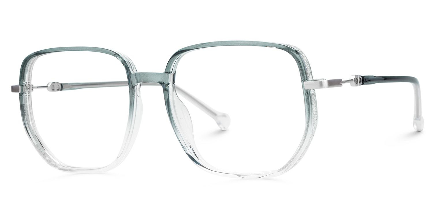 Joana Blue Green Eyeglass Frames in Geometric Wide Frame Design | Zeelool3