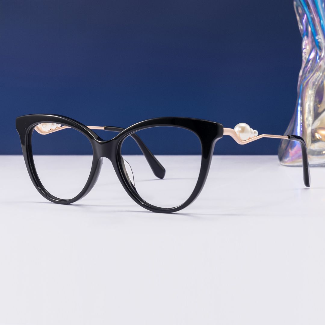 Buy Black Sparkly Cat Eye Glasses With Pearl | Zeelool0