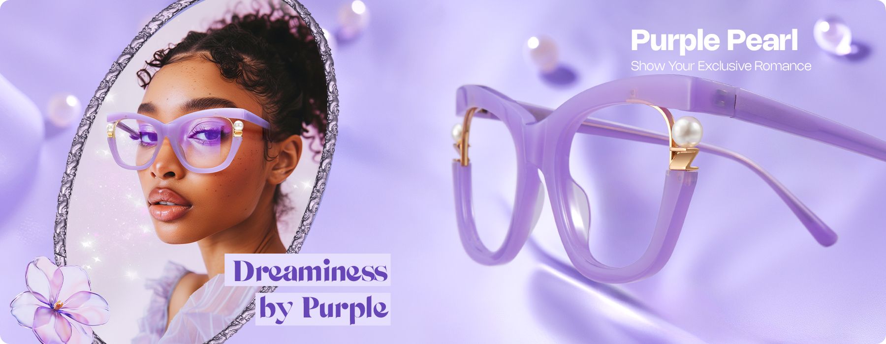 purple glasses with pearl