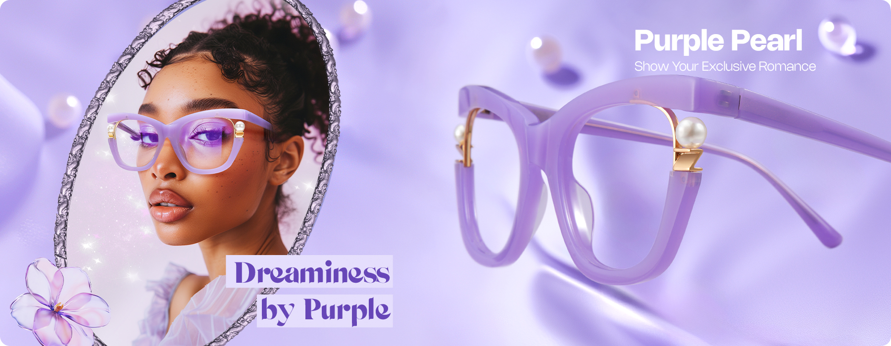 purple glasses with pearl