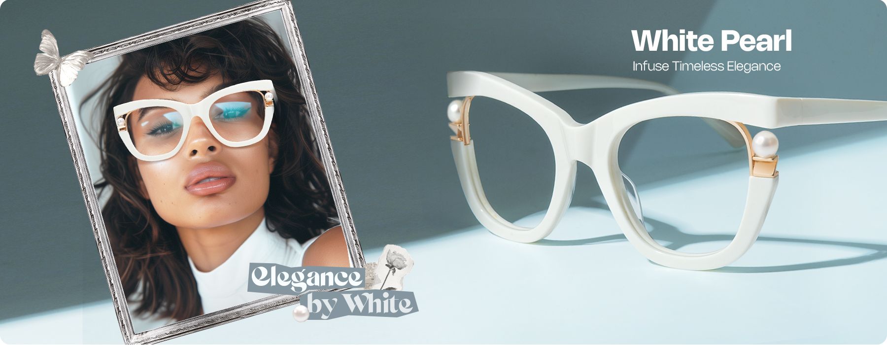 white glasses with pearl
