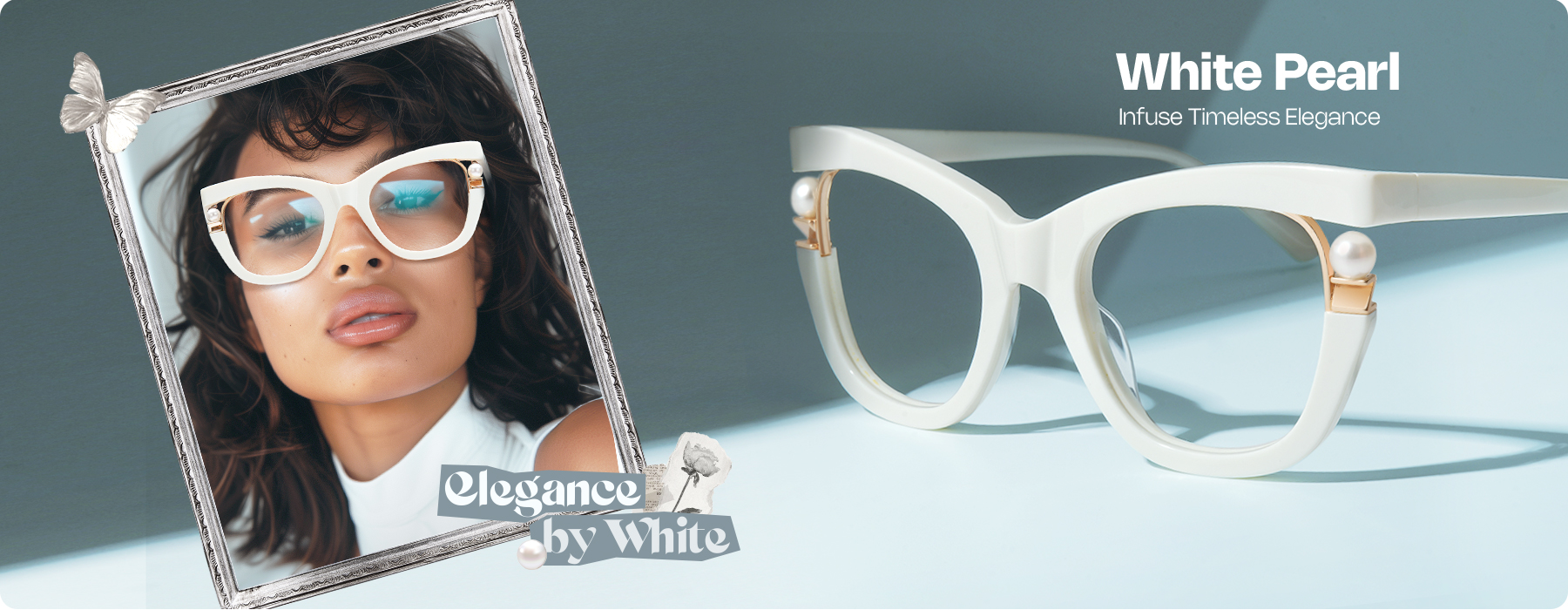 white glasses with pearl