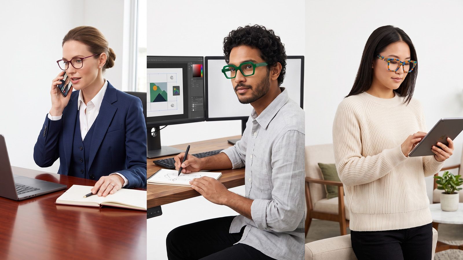 Bold glasses styled for conservative, creative, and casual offices