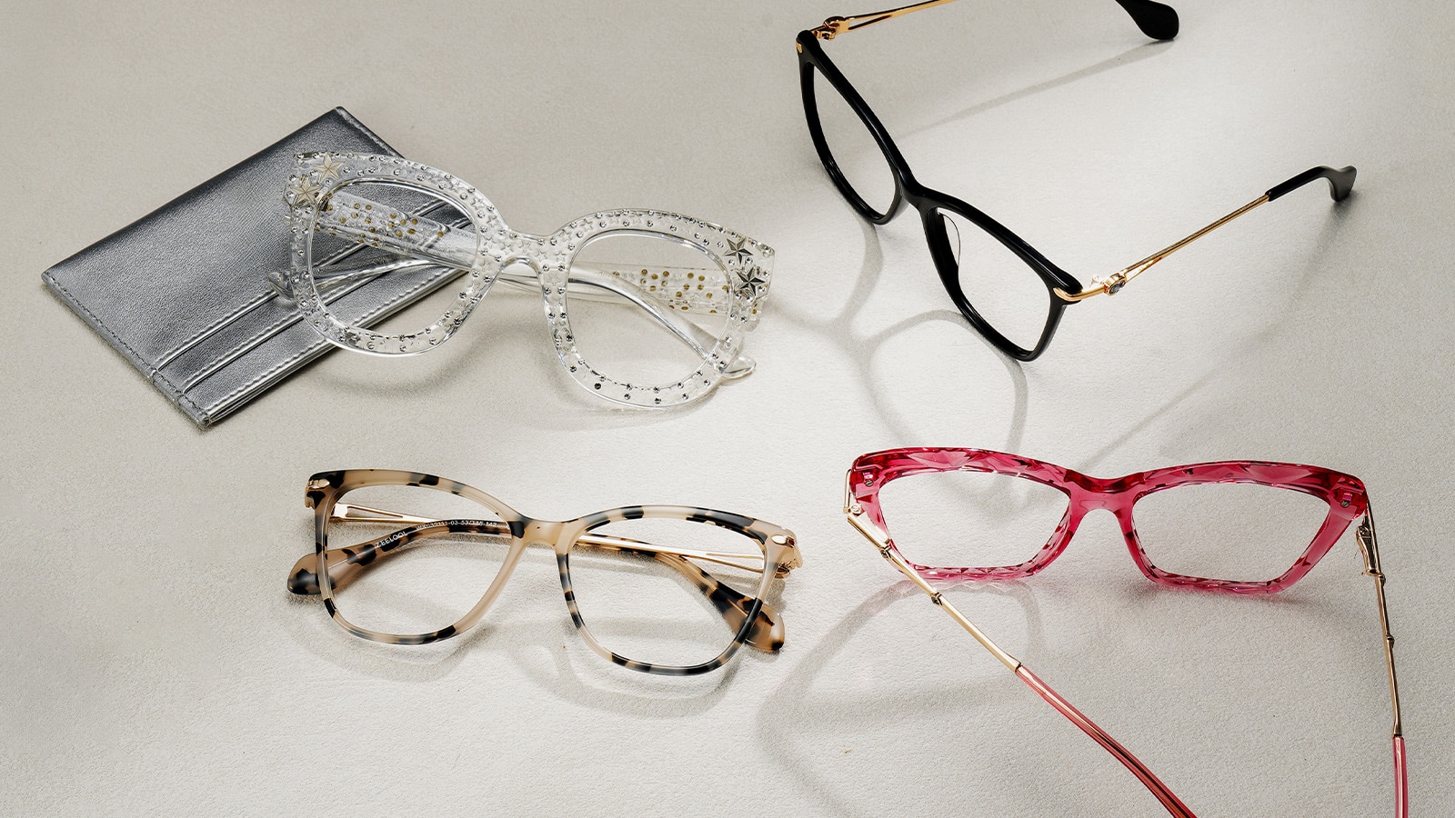 A collection of various fashionable ZEELOOL eyeglass frames, showcasing the different styles available to wear over contact lenses for any occasion.
