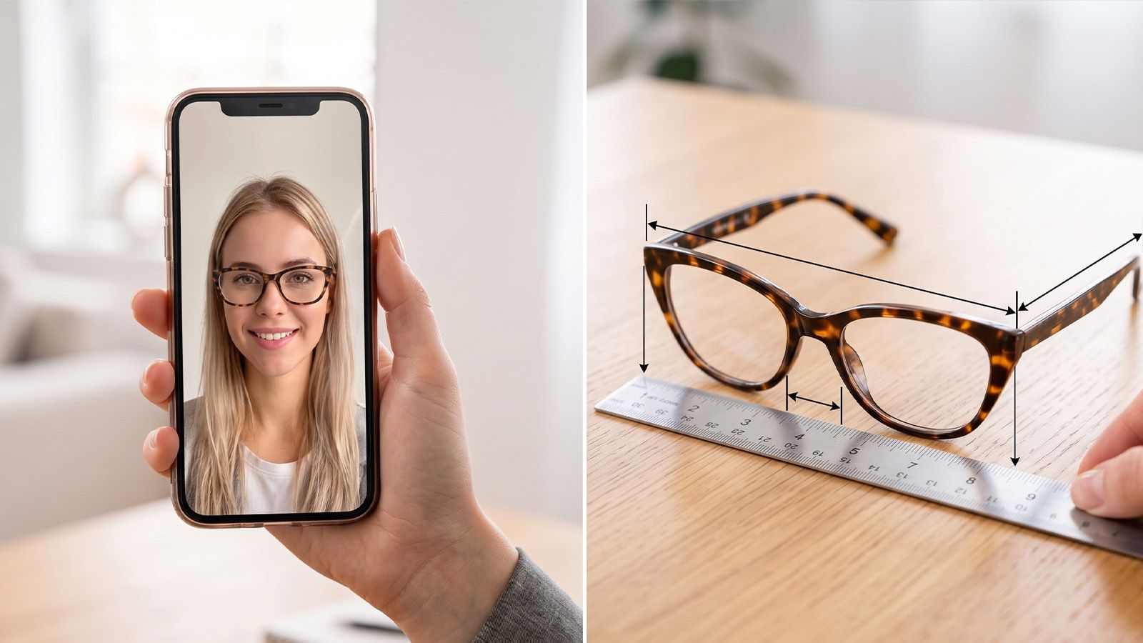 Comparing virtual glasses preview with physical frame measurements