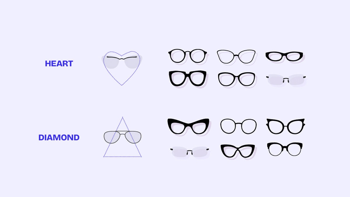 eyeglass frames for Heart and Diamond face shape 