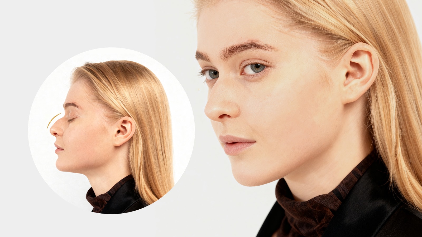 A split image showing a woman's profile, with one side illustrating the