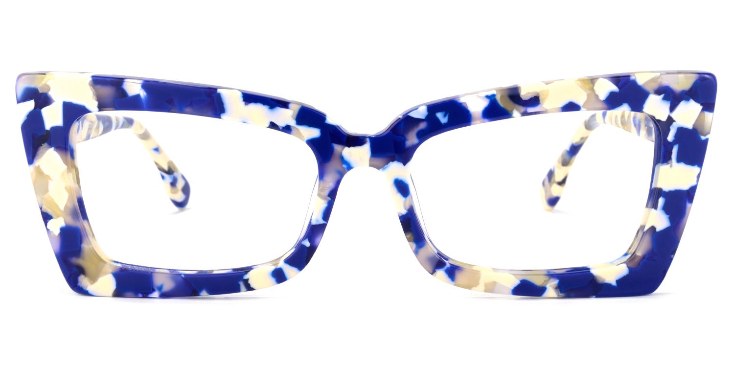 Newell Rectangle Blue-Floral Frame Glasses | Zeelool Optical0