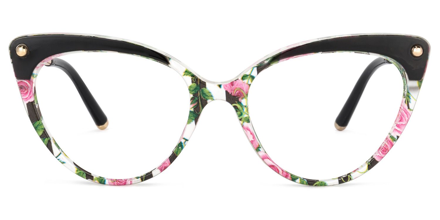 Alivia Cat Eye Pink-Green-Floral Eyeglasses and Frames0
