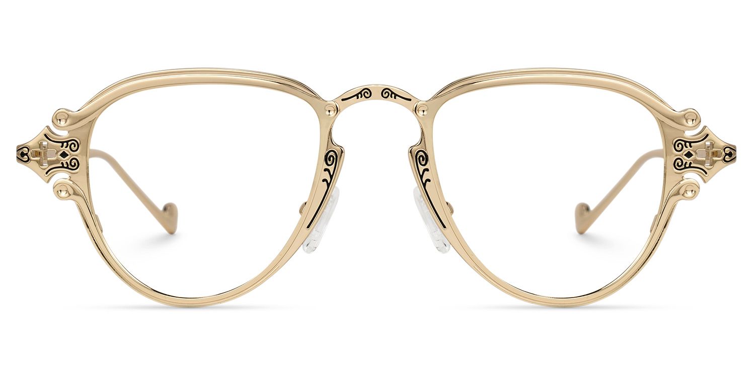 Pwaty Geometric Gold Eyeglasses with Metal Frames0