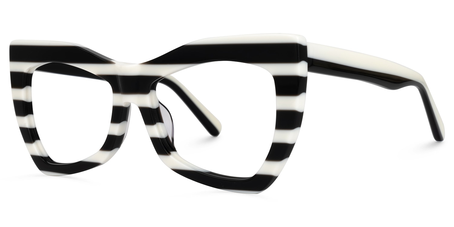 Bernita Geometric Black and White Striped Frames Glasses2