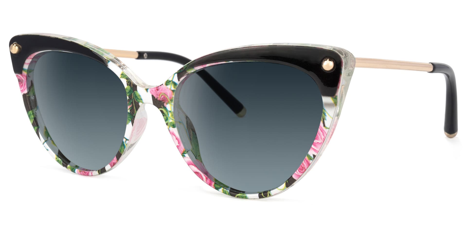 Alivia Cat Eye Pink-Green-Floral Sunglasses | Zeelool Glasses1