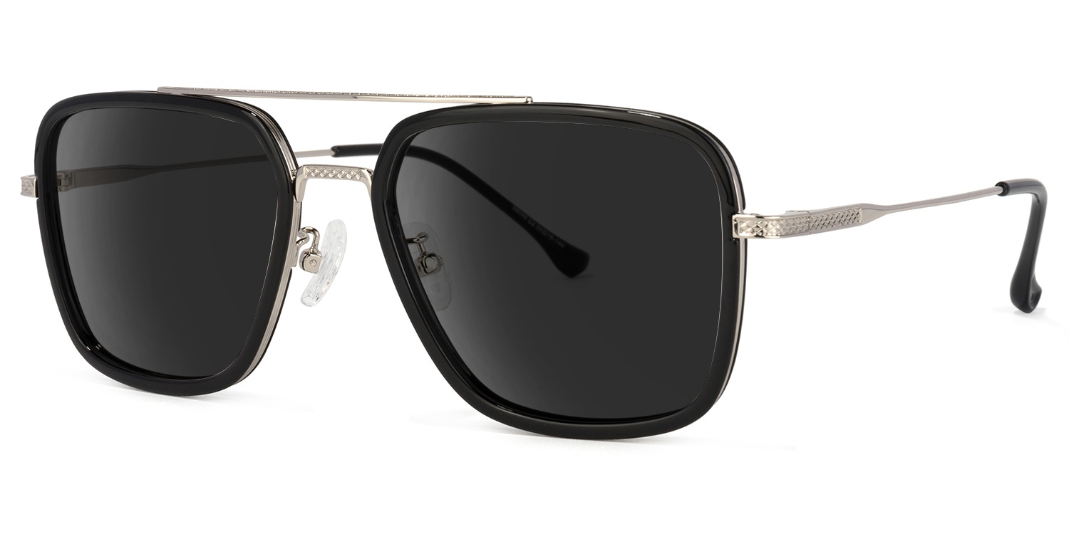 Nayeli Aviator Black-Silver Sunglasses