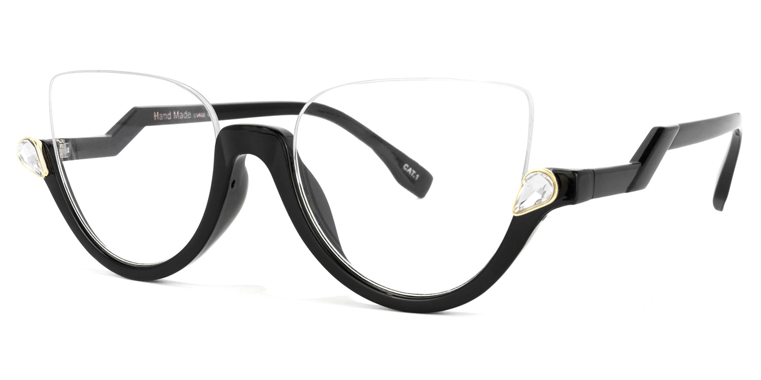 Felicia Cat Eye Black Glasses (Z-shaped Arms)1