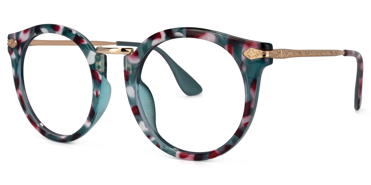 Quentina Round Blue Floral Frame Glasses | Zeelool1